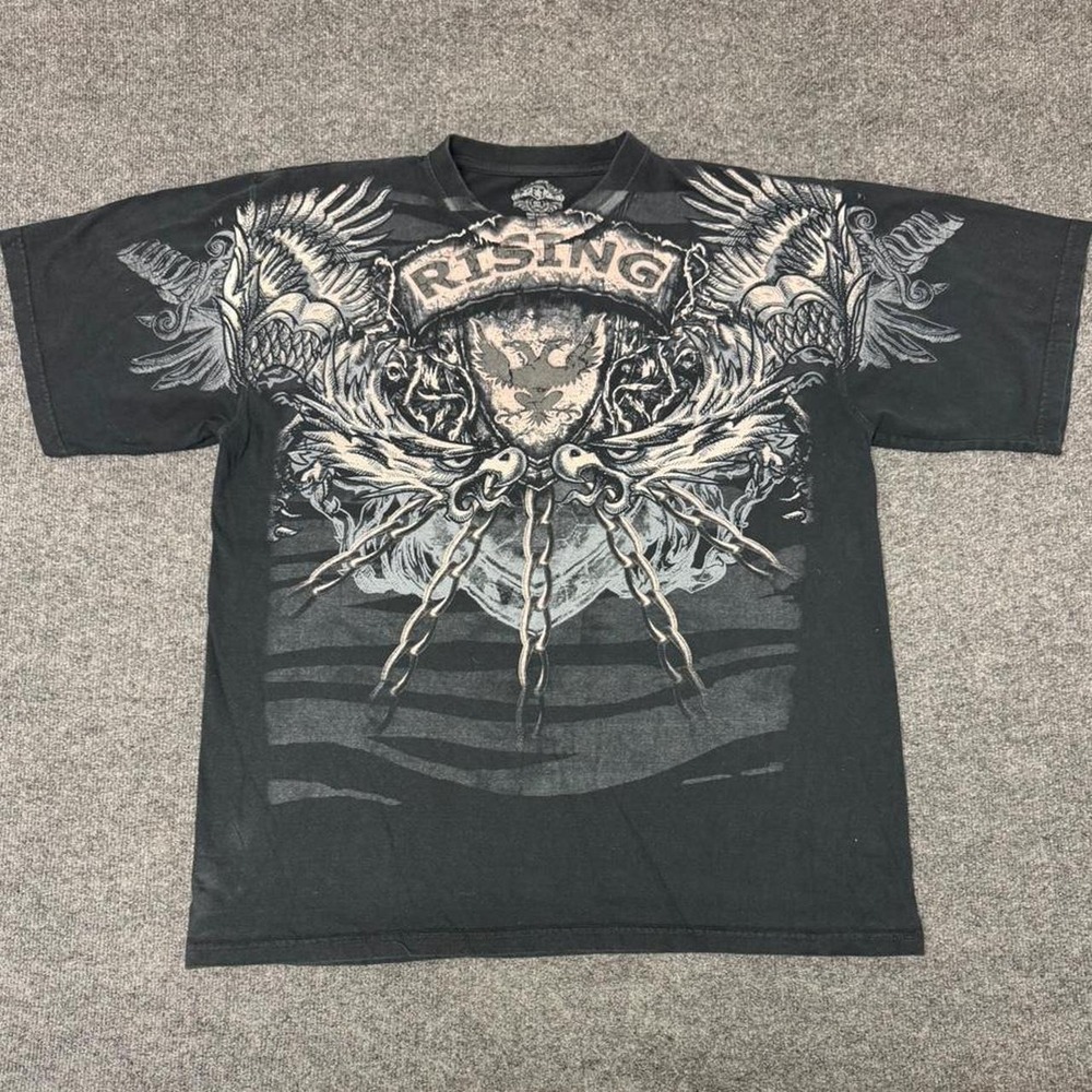 Primal Rising Wings Graphic Tee Mens 3XL Black Grey Y2K Ecko Style Eagle Shirt